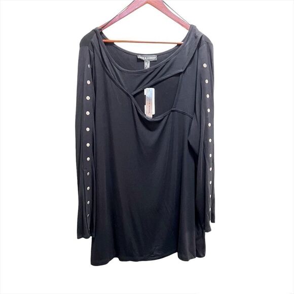 Addition Elle Love & Legend Black Long Sleeve Button Detail Keyhole Cutout NWT - Picture 2 of 9